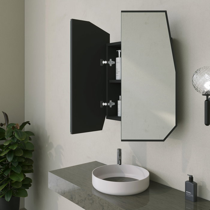 Hanah Home Armario de Baño MDF Negro con Espejo 50x45x12 cm